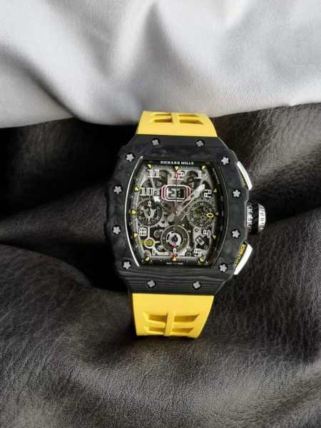 Richard Mille RM 011 Automatic Flyback Chronograph Carbon on Yellow Rubber Strap