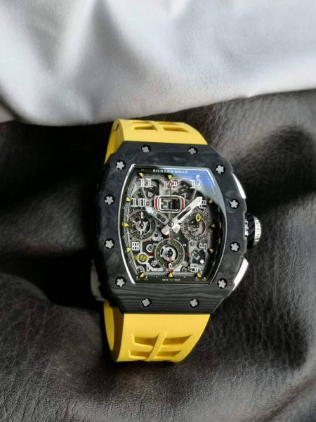 Richard Mille RM 011 Automatic Flyback Chronograph Carbon on Yellow Rubber Strap